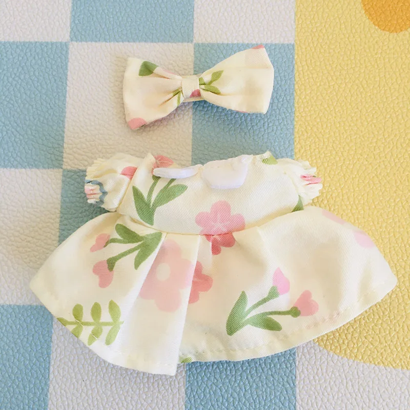 

17cm Mini Plush Doll'S Clothes Outfit Accessories For Korea Kpop Labubu Idol Pink bright silk bow princess gauze skirt Clothing