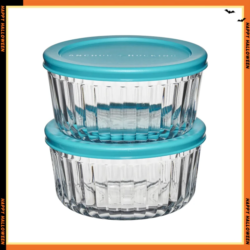 Sculpted Glass Food Storage Container with Lids, 4 Cup Round, Set of 2