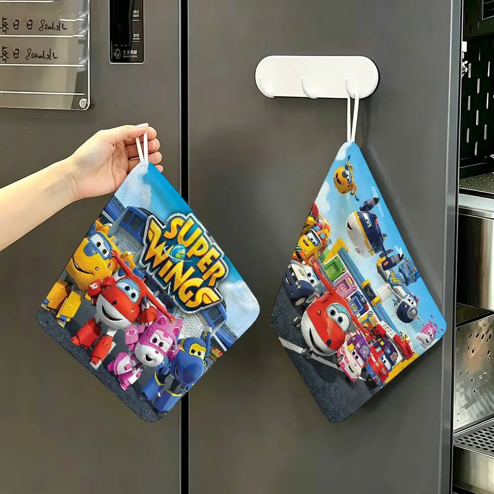Anime Super Wings Polyester Cotton Hanging Kitchen Towel, Skin Friendly Hand Wiping Towel for Hotel Cafe Household