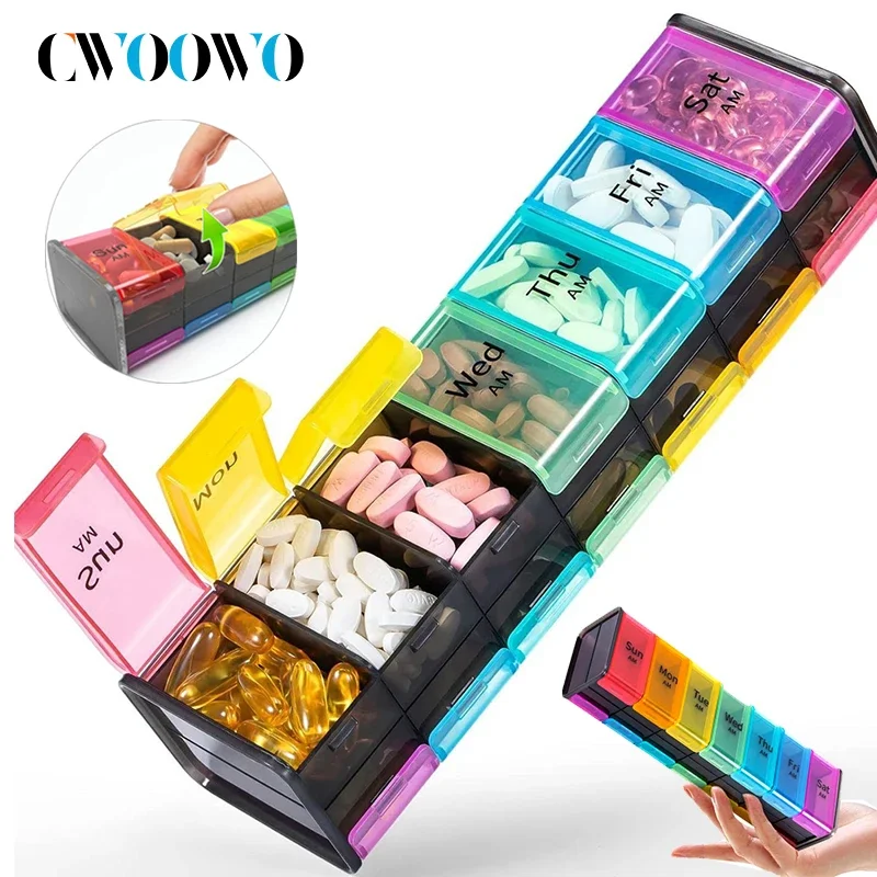 1PCS Extra Large Pill Organizer Box 7 Day - Weekly Pill Organizer with AM PM Large Compartments Big Pill Case for Supplements