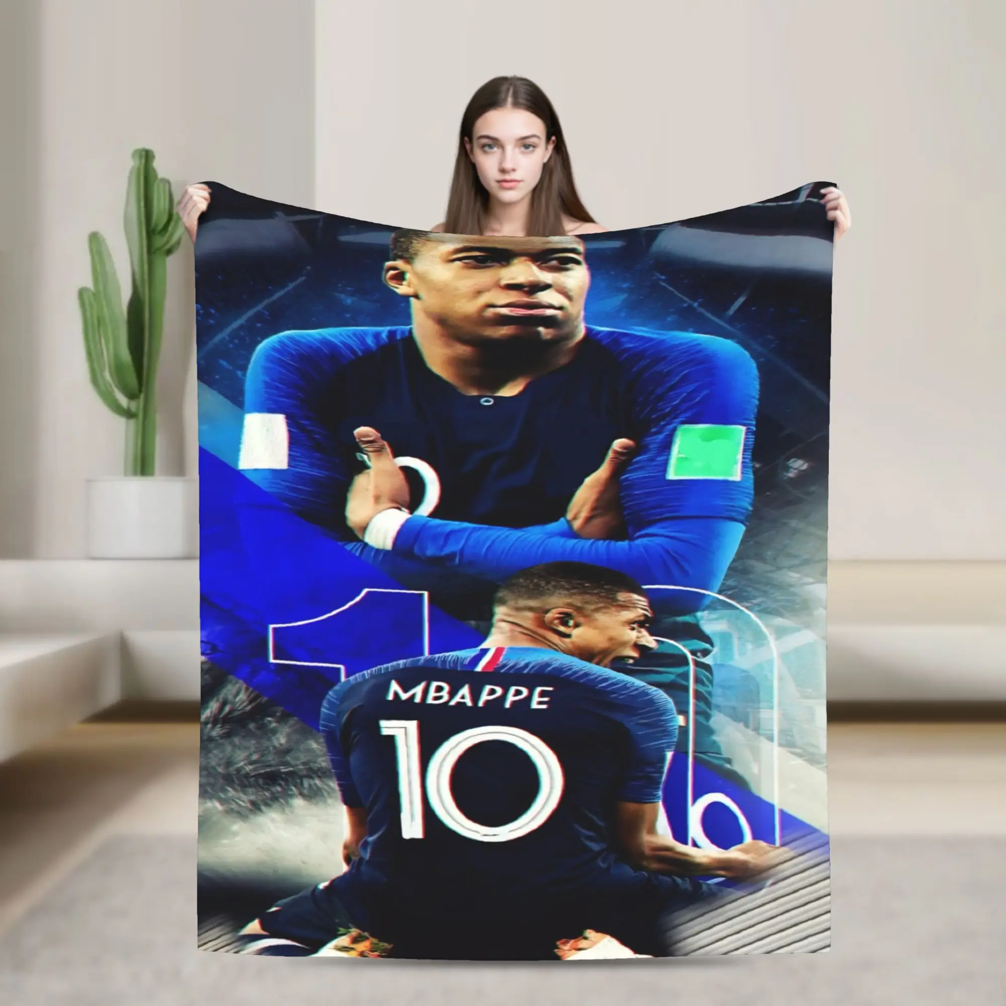 Mbappes Number 10 Blankets Coral Fleece Plush Decoration Football Portable Soft Throw Blankets for Sofa Couch Bedspreads