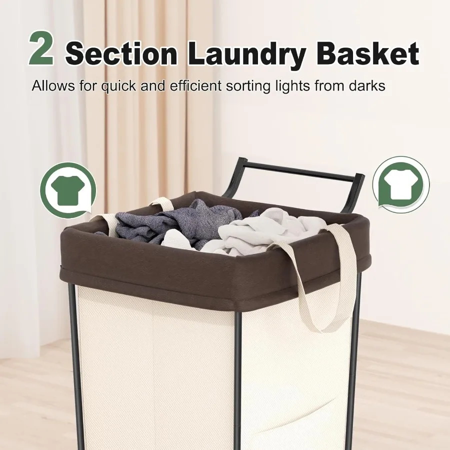 سلة غسيل كبيرة متدحرجة سعة 160 لتر مع عجلات ومقبض تصميم قسمين لسهولة تخزين الملابس ونقل مثالي لـ Bedr #3