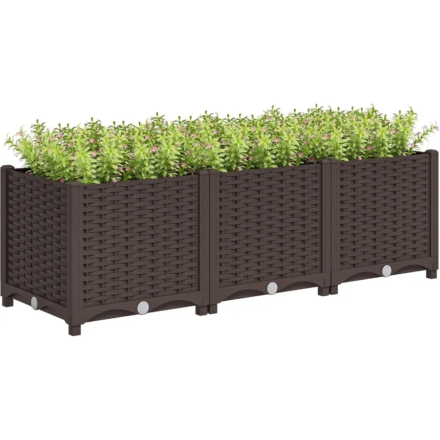 

4 x 1 x 1 ft Raised Garden Bed Indoor Outdoor Plastic Planter Box with Drainage Holes Drain Plugs and Water Reservoirs for Vege