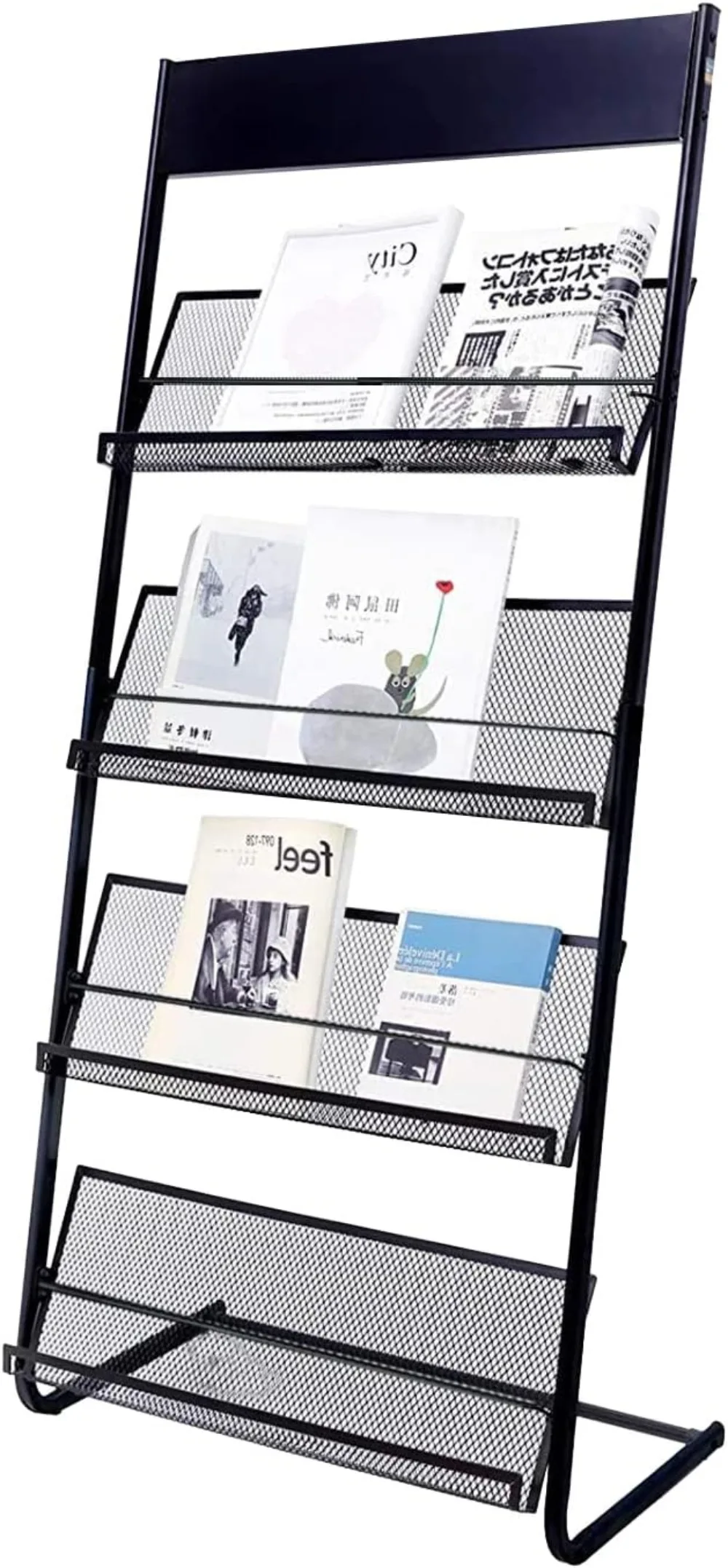 

Floor magazine rack, 4-layer iron newspaper display rack mobile bookshelf simple single page rack (311-hei)