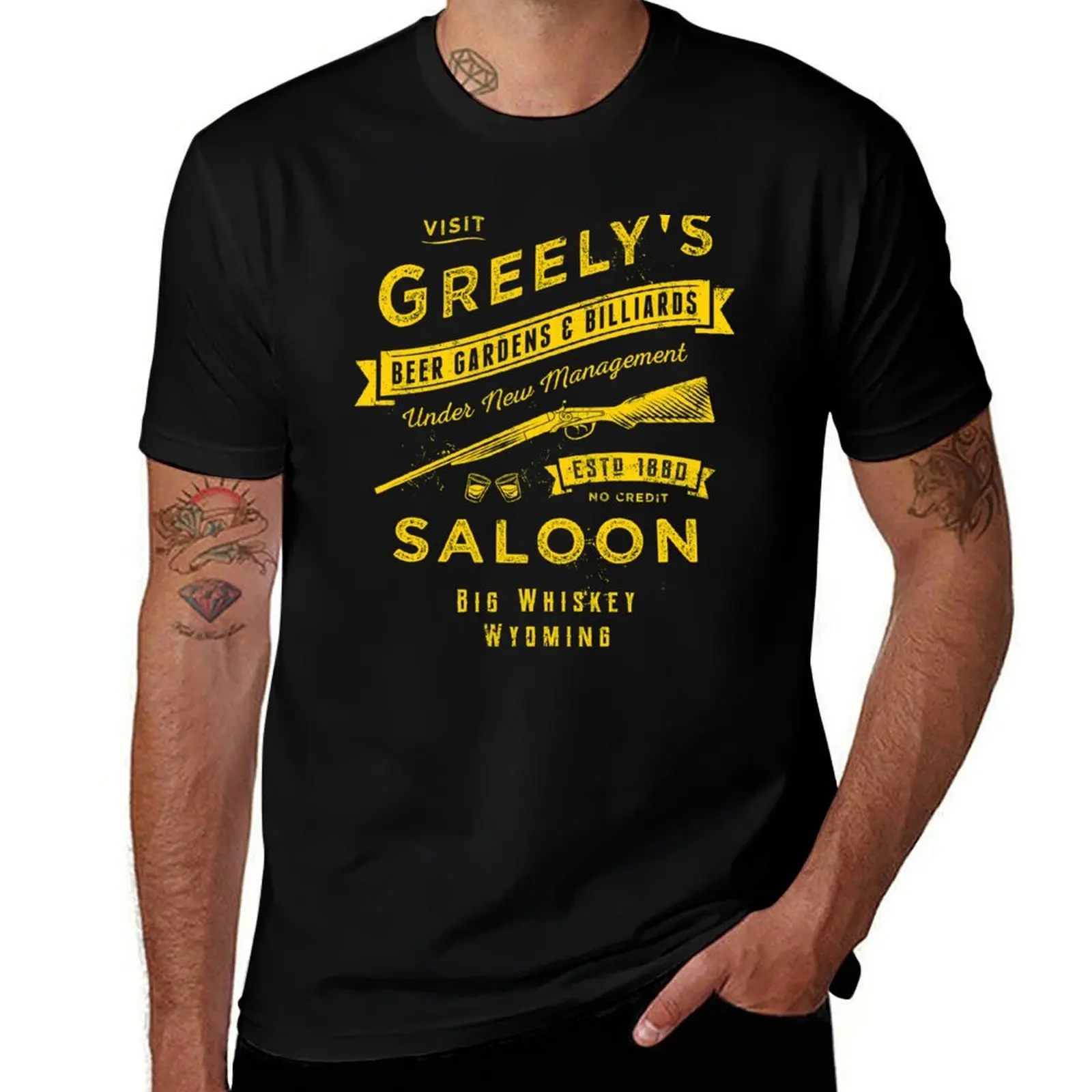 

Футболка Greely's Saloon, хлопковые футболки, высококачественная футболка с аниме, футболки для мужчин, облегающая футболка