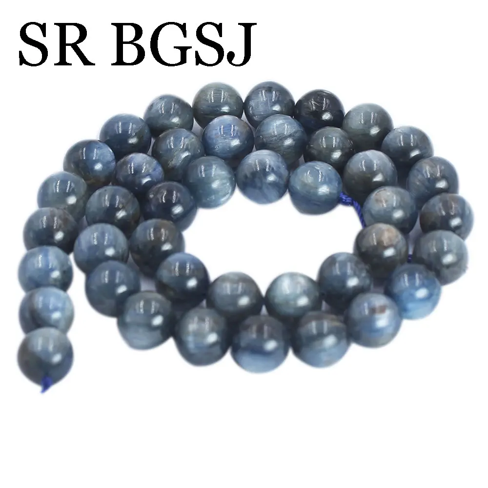 8-10mm Wholesale Blue Genuine Natural Kyanite Smooth Round Gemstone Beads For Jewelry Making Desing DIY Bracelet Necklace 15\