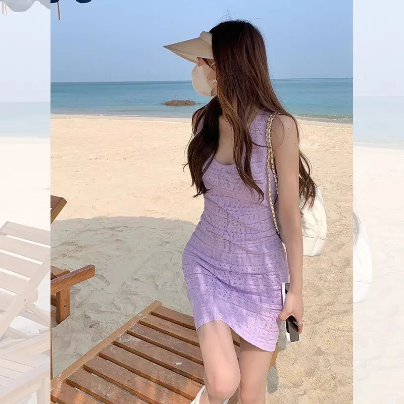 Fioletowa kamizelka Ele, damska letnia spódnica o wysokiej czułości, mały rozmiar, wyszczuplająca, podkreślająca talię, Vaion Sle High Wa...