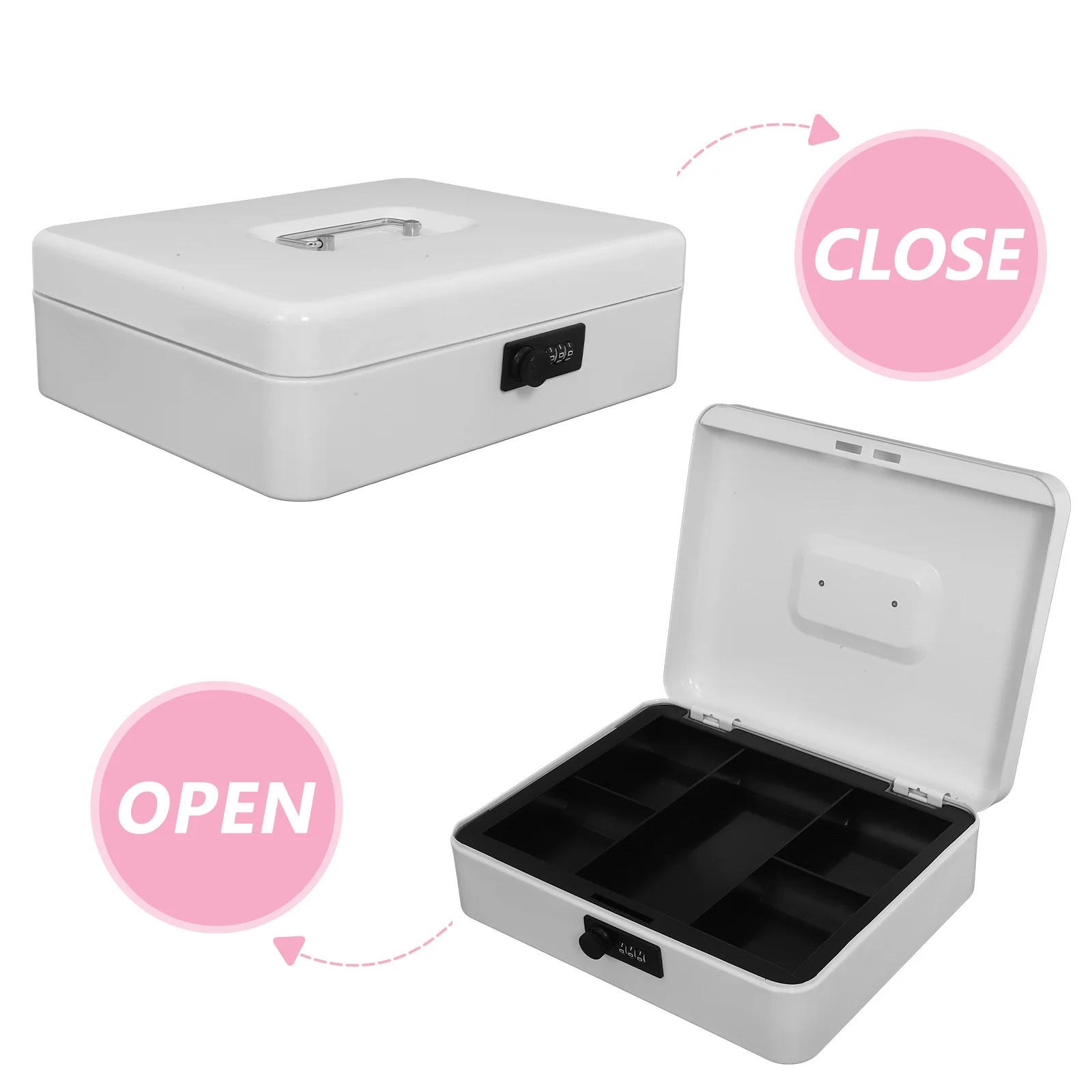 Metal Cash Box with Password Lock Strong Unbreakable Design for Secure Money Storage Large Capacity Iron Savings Bank for Home