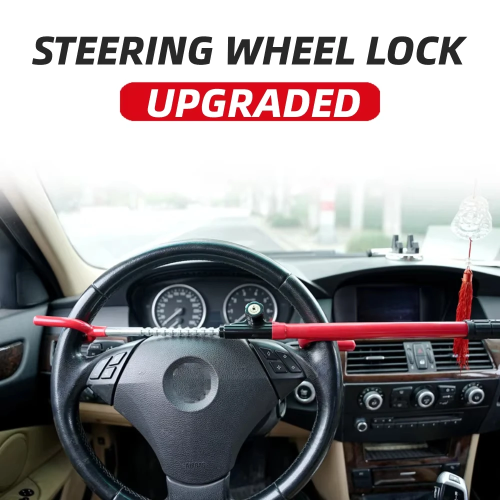 Steering Wheel Lock Heavy Duty Antitheft Device Car Security Lock With 2 Keys Upgraded Twin Bar Extendable Steering Wheel Lock