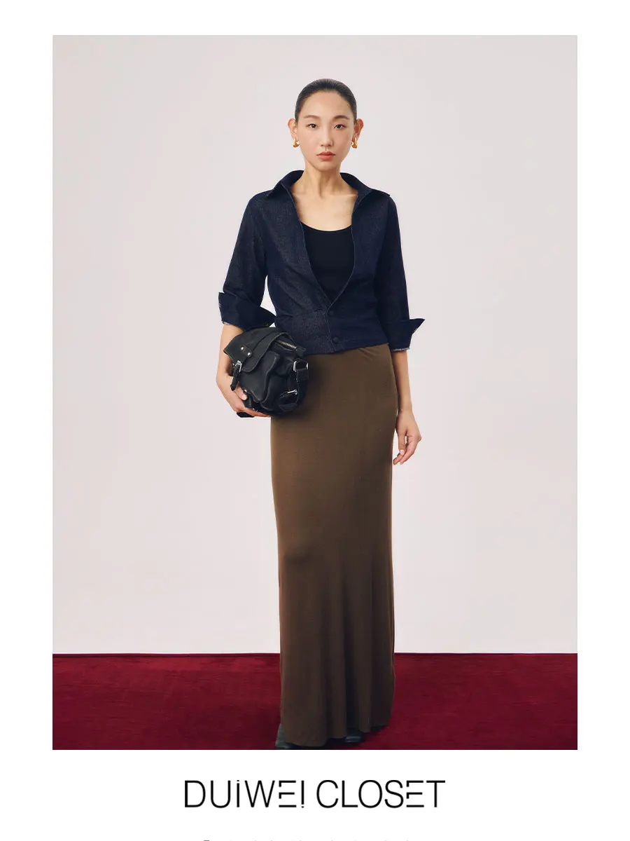 

Джинсовая куртка Duiwei для женщин, повседневная, осенне-весенняя, средней длины, с зауженной талией, с открытым передом