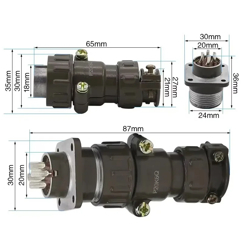 P20 Aviation Plug 2/3/4/5/7 pins wiht wire  connector (Cable length can be customized)