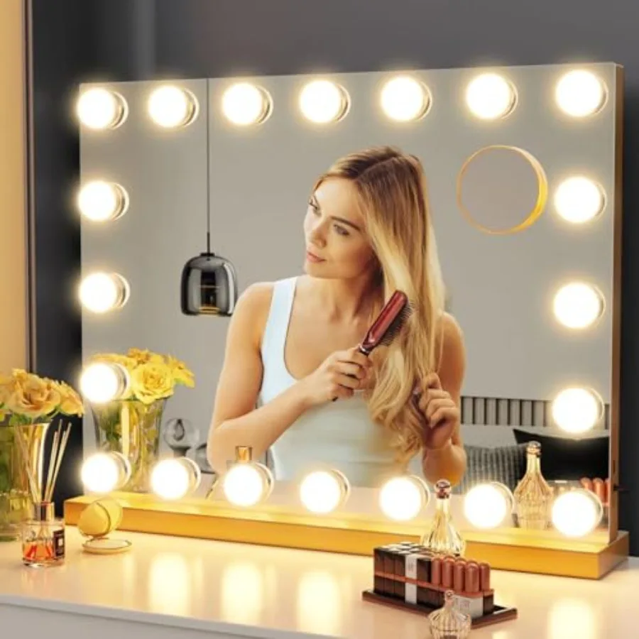 

Vanity Mirror with Lights, 22.8WX18.2L Tabletop Hollyhood Makeup Mirror with USB and Type-C Charing, Hollywood Lighted Mirror w