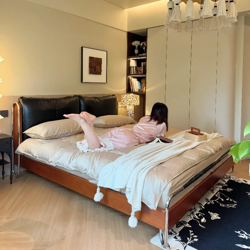 

Leather Modern Massage Bed European Queen Simple Sleeping Double Safe Beauty Castle Bed Bedroom Luxury Muebles Trendy Furniture