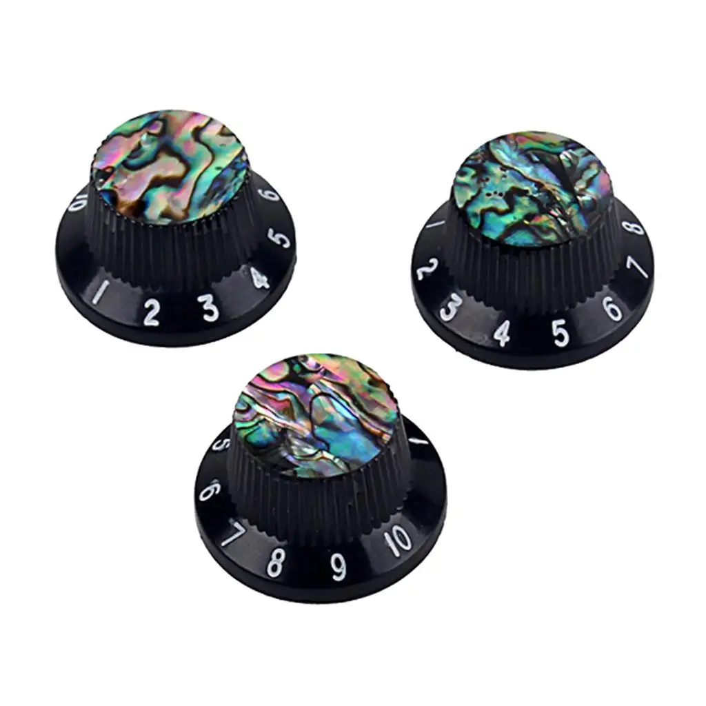 3x Guitar Hat Knob Inlaid Shell for Electric Guitar Plastic Black