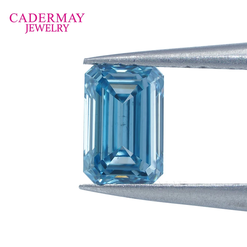 Cadermay In Stock GEMID Certificate CVD Diamond 1ct Fancy Intense Blue Si1 Emerald Shape Lab Grown Diamond For Jewelry Making