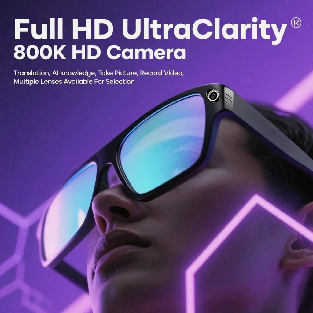 

2025 New AI Smart Glasses 8MP Camera Video Recording Translator Sunglasse Men Women BT GPT Call Music Play Color-Changing Lenses