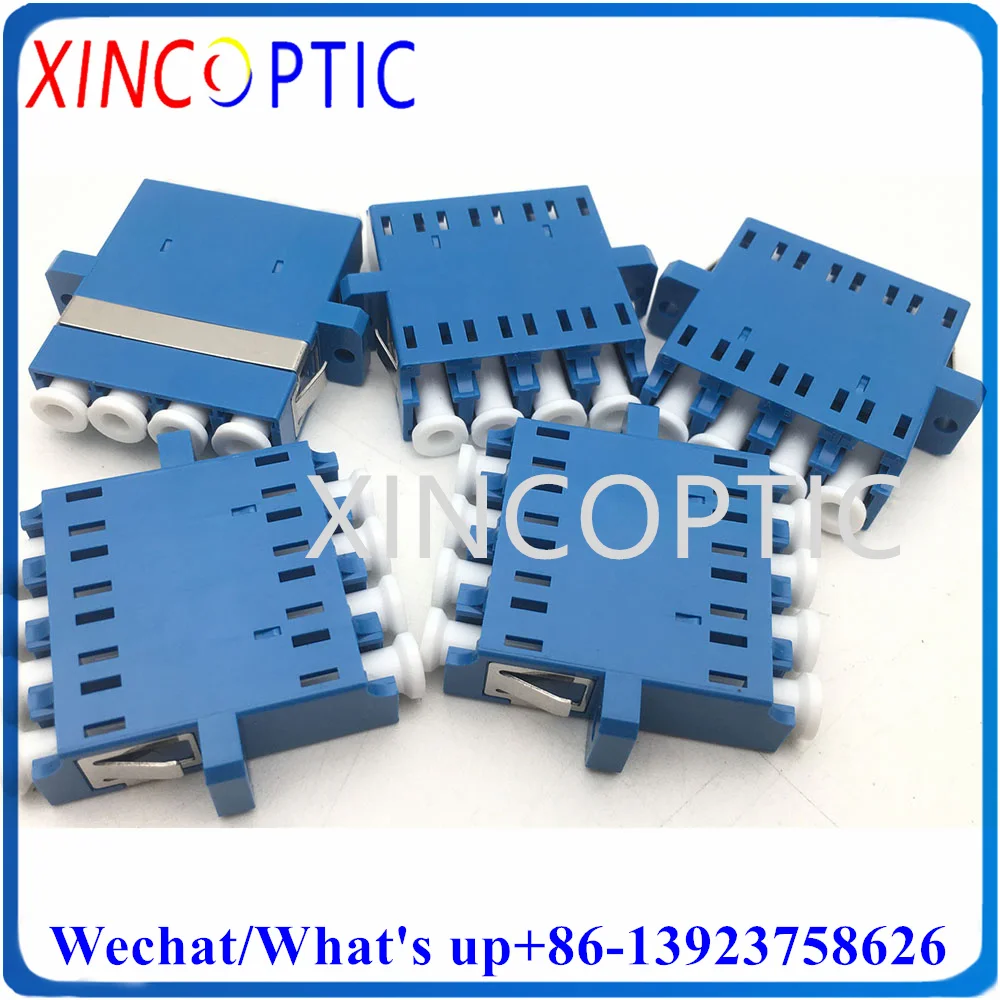 LC/UPC Singlemode Quad Fiber Optical Adapter, SM Blue Color Flange Type Fibre Optic Adaptor Coupler Connector