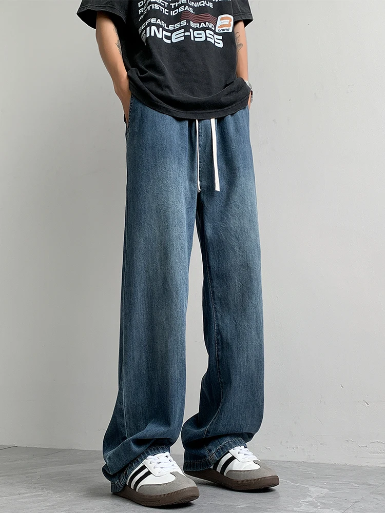 

Retro Blue Ice Silk Jeans Men's Summer Thin American Sle Casual Straight Leg Trousers Trendy Brand Versatile Loose Long Pants