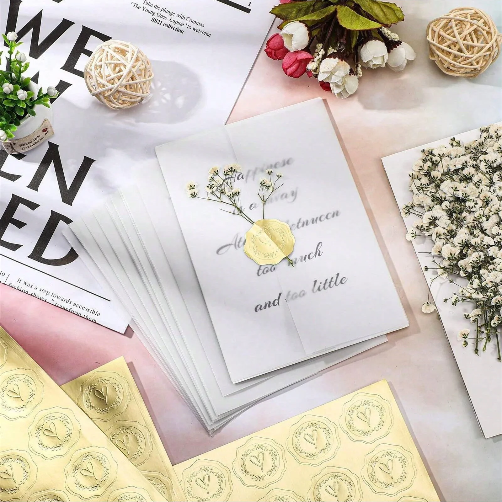 100 Stück goldgeprägte Wachssiegel-Umschlagstäbchen, Ersatz für Wachssiegel, für Grußkarten, Geschenkdekoration – Detail 13