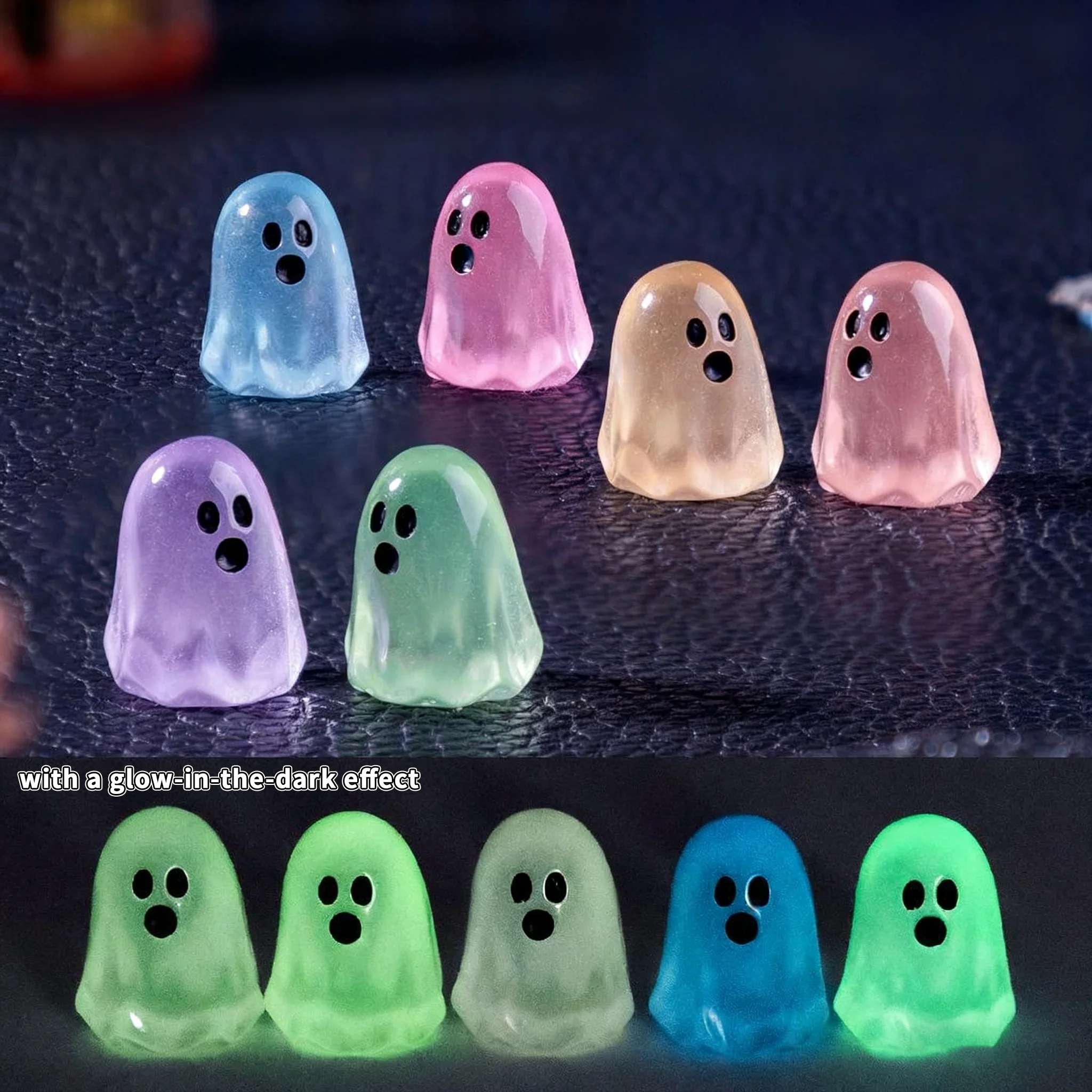 Kreative, im Dunkeln leuchtende kleine Geisterperlen, DIY-Dekorationen, Hängezubehör, Mini-Mikrolandschaft, kleine Halloween-Ornamente