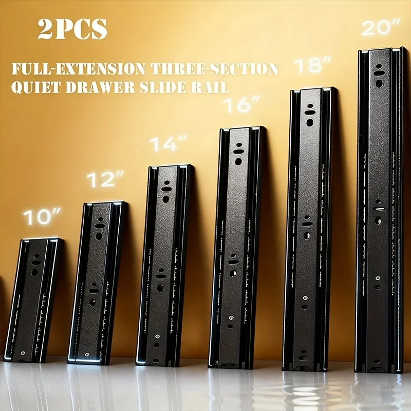 1 Pair Heavy-Duty Drawer Slides Full Extension 3-Section Heavy-Duty Slide for Wardrobes, Cabinets, Dressers