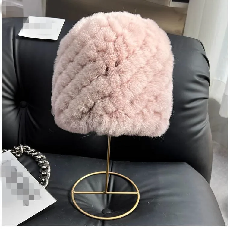 

Women's Cap with Real Rex Rabbit Fur Winter Fluffy Warm Hat Russian Handmade Knitted Headgear Beanies