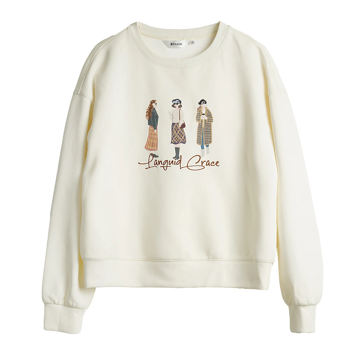 OLrain Women's Sweatshirts 2025 Autumn New Collection Casual O-neck Loose Pullovers Embroidery Long Sleeve Knit Tops O57QR001065