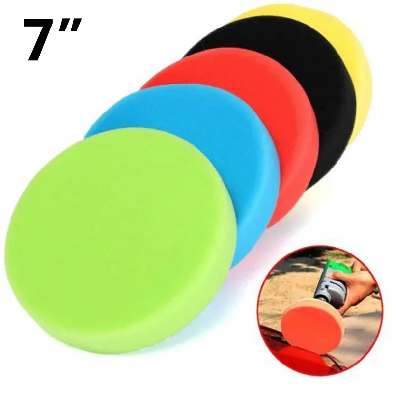 5pcs 7 Inches 180mm Car Round Flat Polishing Wheel Foam Buffing Sanding Pad Disc Sponge Grinding Pads Polisher For Rotary Tool