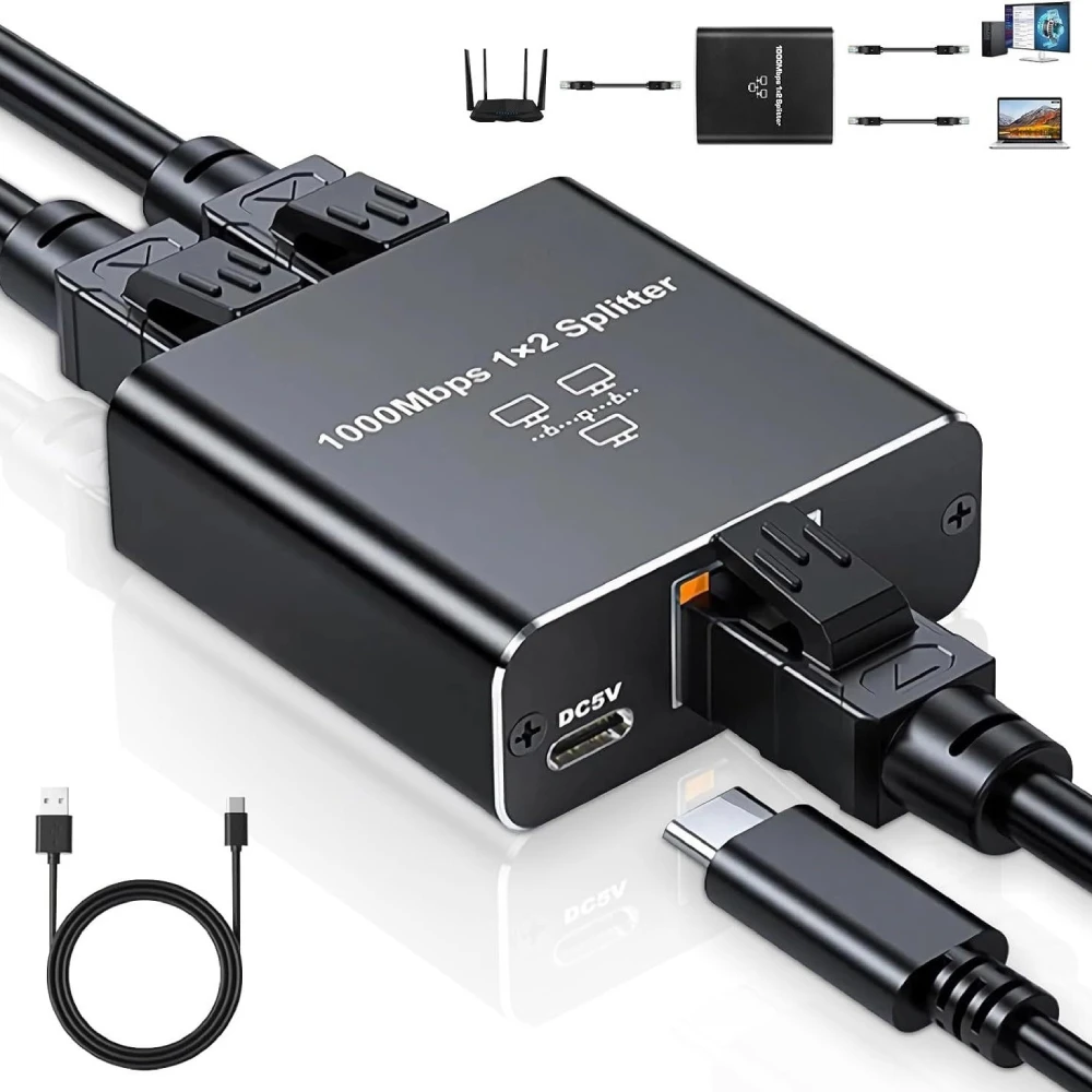 

1000Mbps Gigabit Ethernet Switch RJ45 Splitter LAN Network Extension Adapter 1 to 2 Connector for PC Laptop Router TV Box