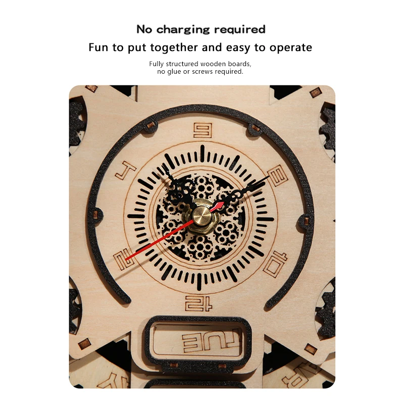 3D Wooden Puzzle Perpetual Calendar Wall Clock Model Kit DIY Assembly Jigsaw Puzzles Toy Model Handmade Crafts Gifts Decoration