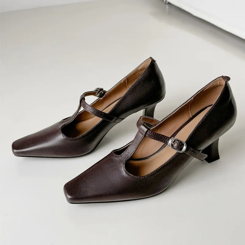 MKKBathroom-Escarpins rétro en cuir véritable pour femmes, talons hauts en forme de T, chaussures Mary Gasoline, chaussures Piedmont pour femmes, nouvelle mode, haute qualité