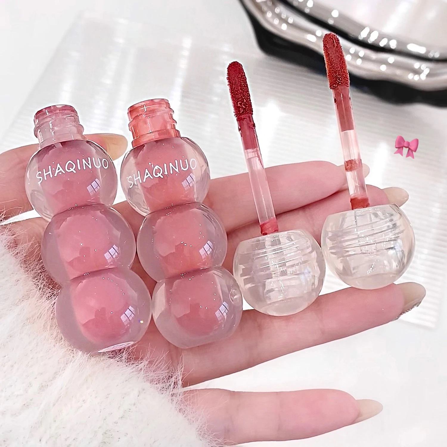 SHAQINUO 6 colori Zucca di zucchero Nebbia morbida Argilla per labbra opaca Lucidalabbra opaco Pigmento Sbiancante Tazza antiaderente impermeabile Lucidalabbra