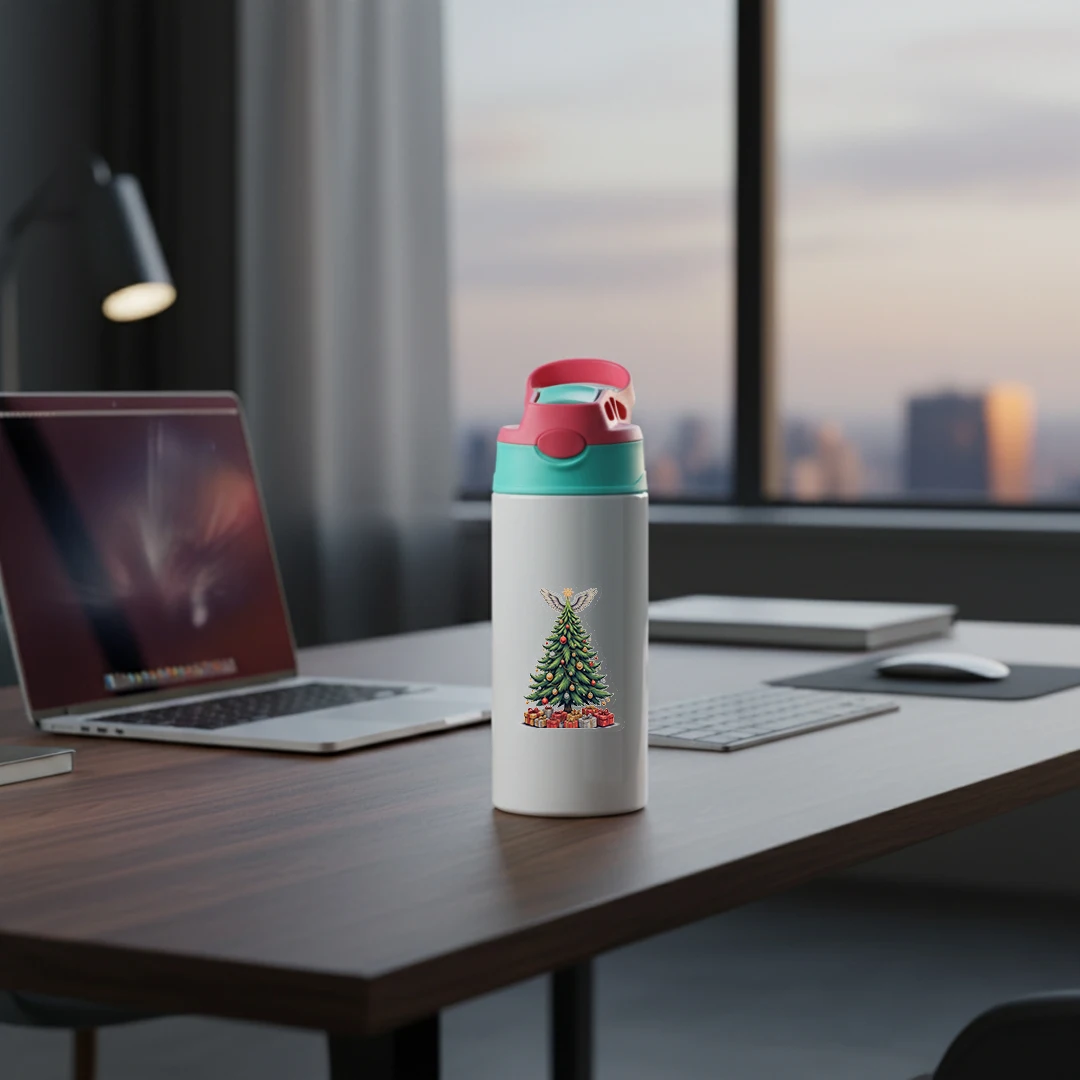 Tasse isolée en acier inoxydable 304, motif d'arbre de noël de dessin animé, tasse en paille pour enfants, tasse isolée, navette de cœur, cadeau de noël au choix