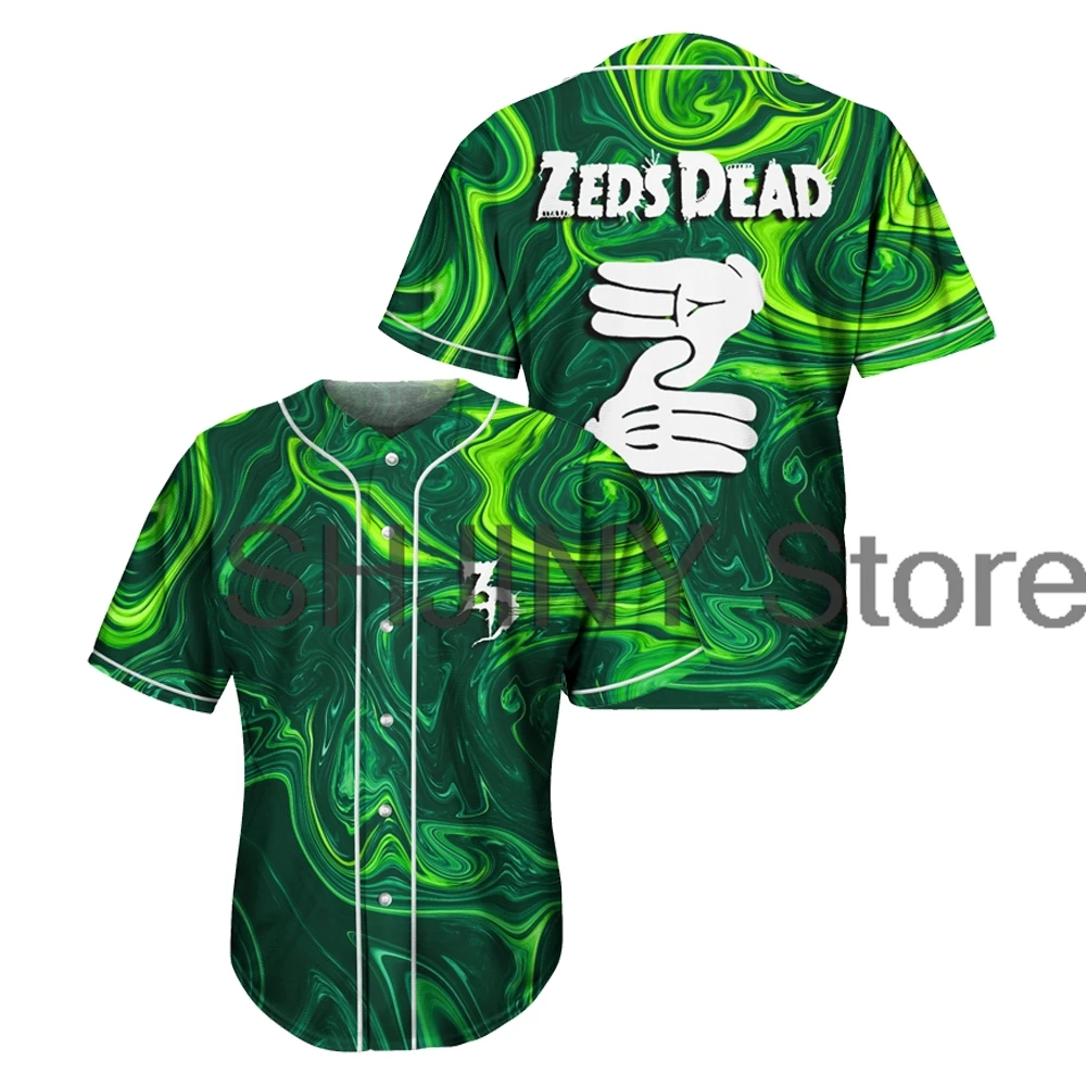 Zeds Dead Green Oil Slick Baseball Jersey Tops Unisex Short Sleeve Shirts Women Men Streetwear Tee Hip Hop Clothes