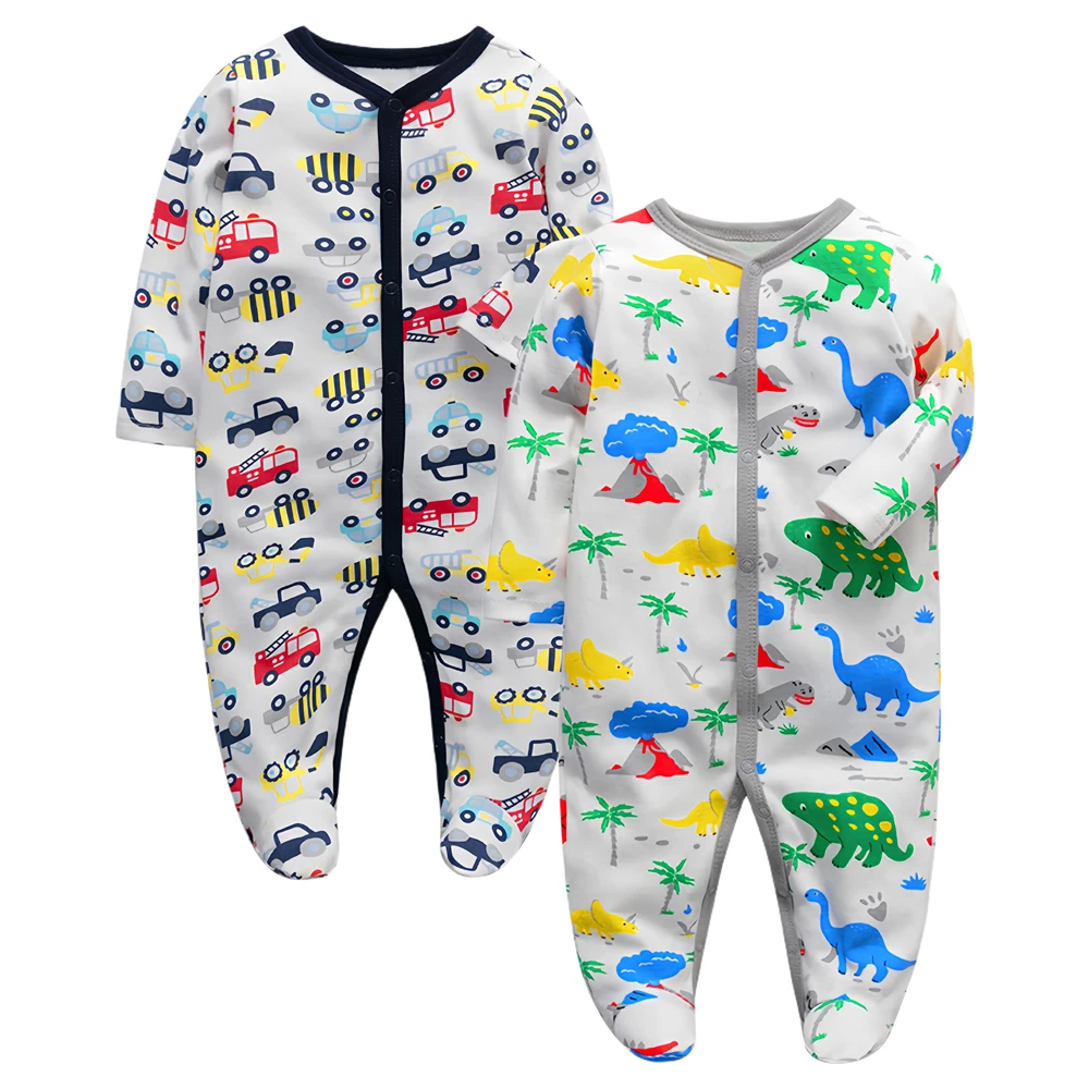 2er Pack Neugeborene einteilige Pyjamas 0-12 Monate Baby Mädchen und Jungen Fuß Nachtwäsche Baumwolle Onesies Mode neugeborene Baby kleidung