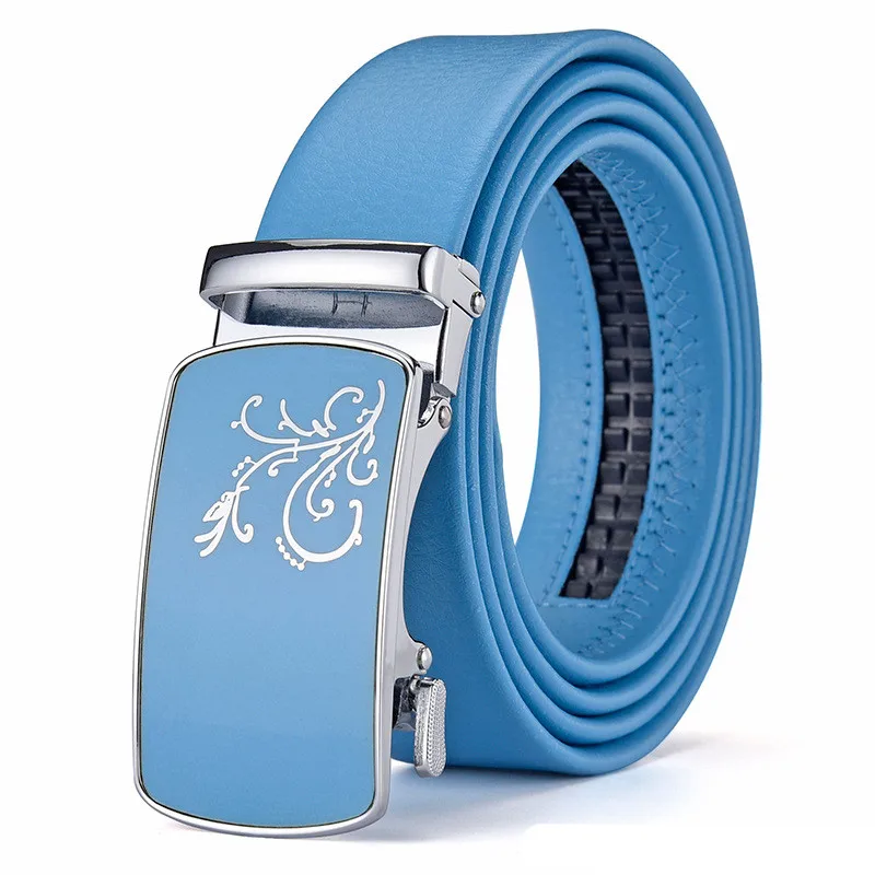 2023 New Men and Women Sky-blue Automatic Buckle Belt Fashion Men's Business Leisure Belt Bandwidth 3CM & 3.5CM