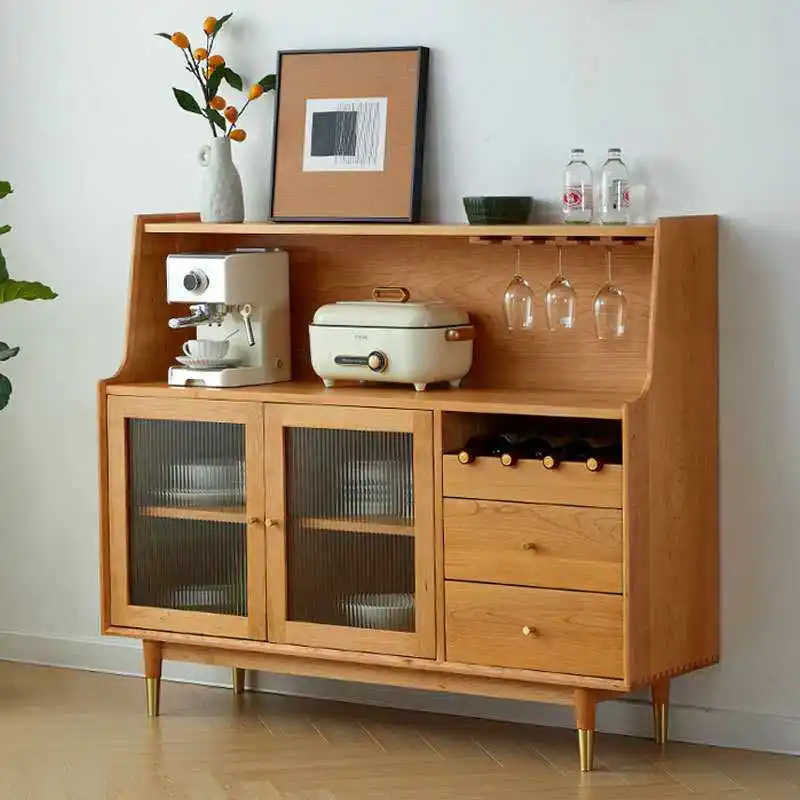 

Nordic Solid Wood Dining Side Cabinet Simple Modern Cherry Wood Tea Cabinet Kitchen Bowl