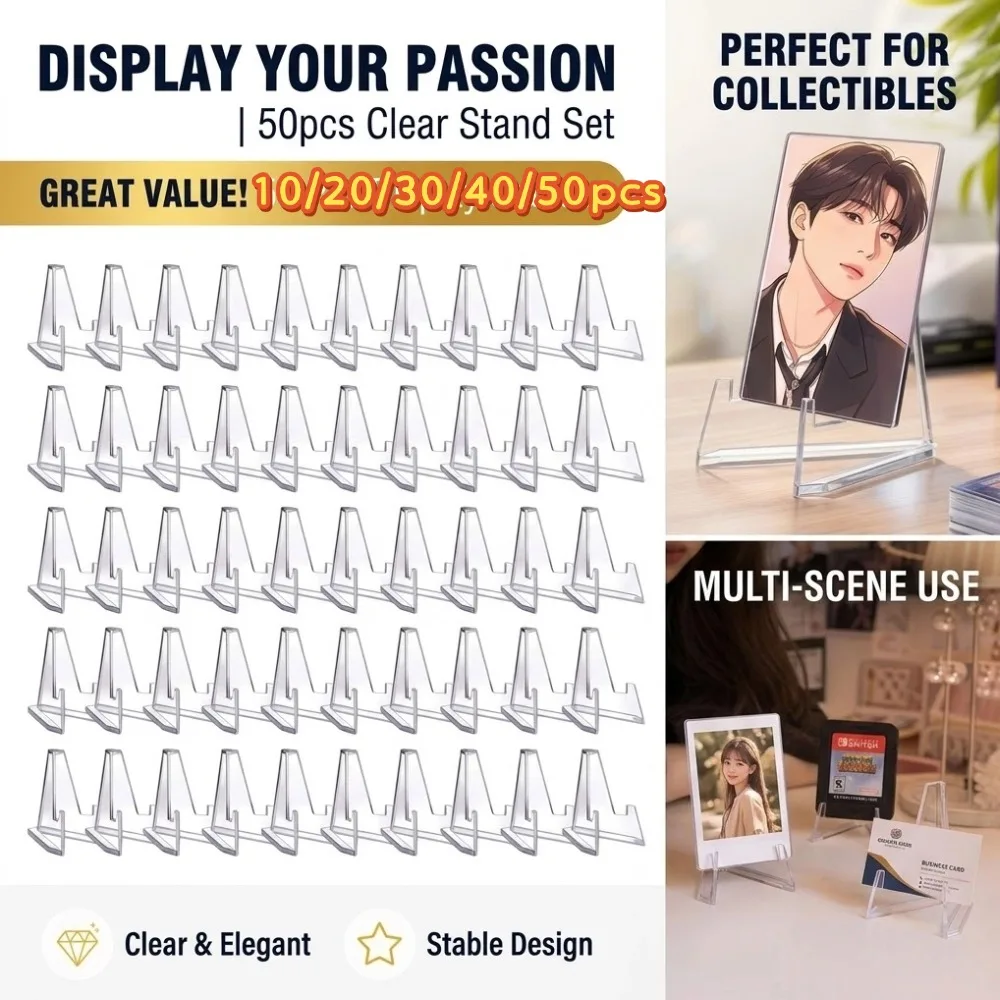 10-50pcs Clear Acrylic Coin Display Stand Holders Small Easel Rack Trading Card Holder Support for Kpop Idol Card Organizer
