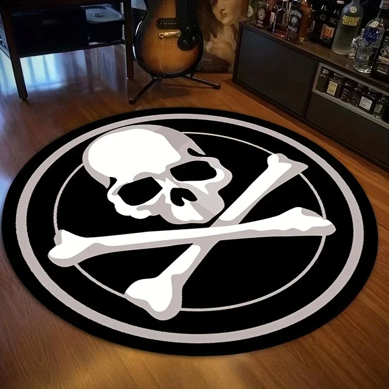 Steal The Show Skull and Crossbones Design Round Doormat for Patio Entrance or Man Cave Decor