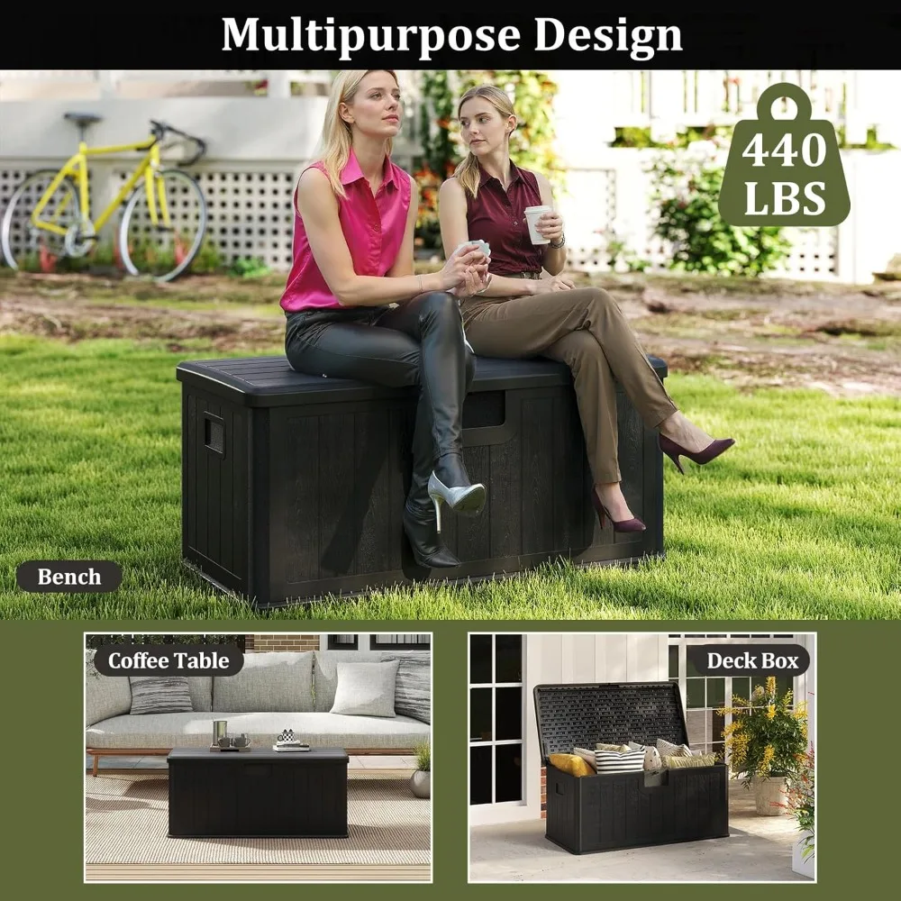 صندوق تخزين خارجي سعة 100 جالون، مقعد تخزين خارجي من الراتنج مع غطاء قابل للقفل، صندوق سطح مقاوم للماء لأدوات الحدائق، Po