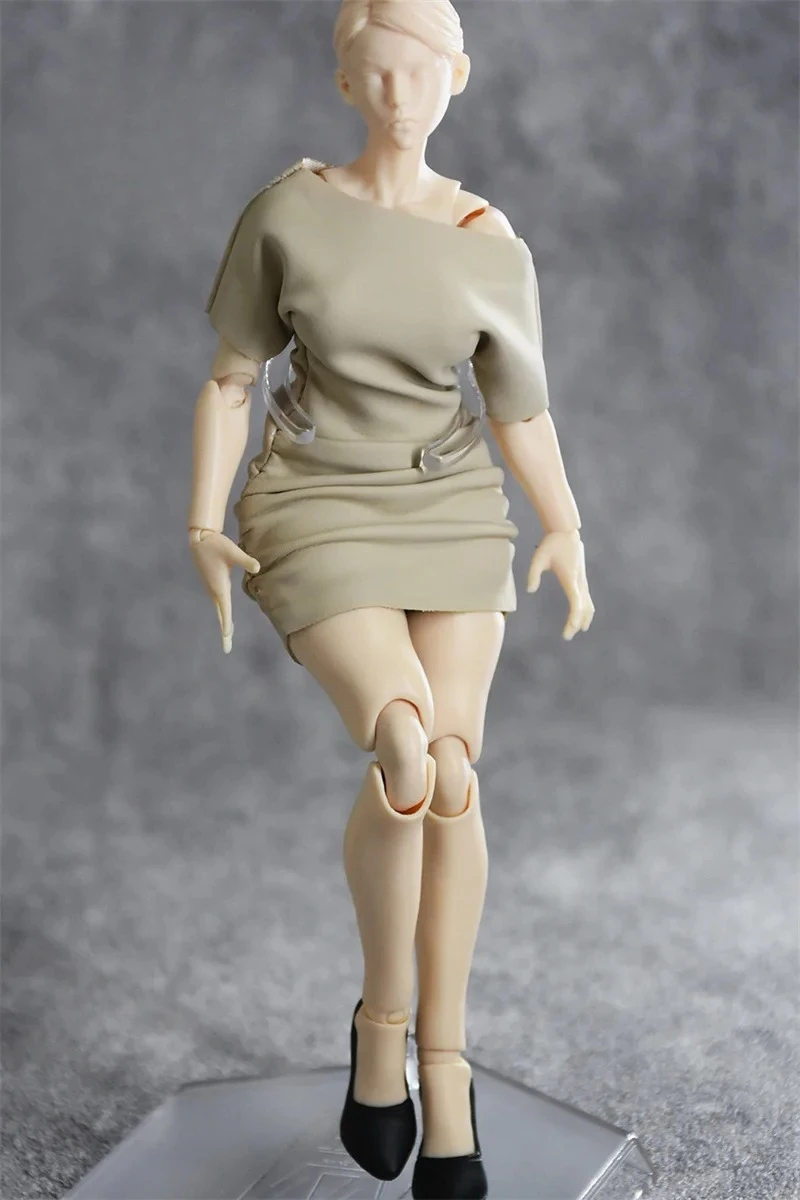 1/12 Maßstab Weibliche Soldatin PU-Leder Kurzes Kleid mit Falten Kleidungsmodell für 6'' NT-04 Romankey Actionfigur-Körper – Detail 7
