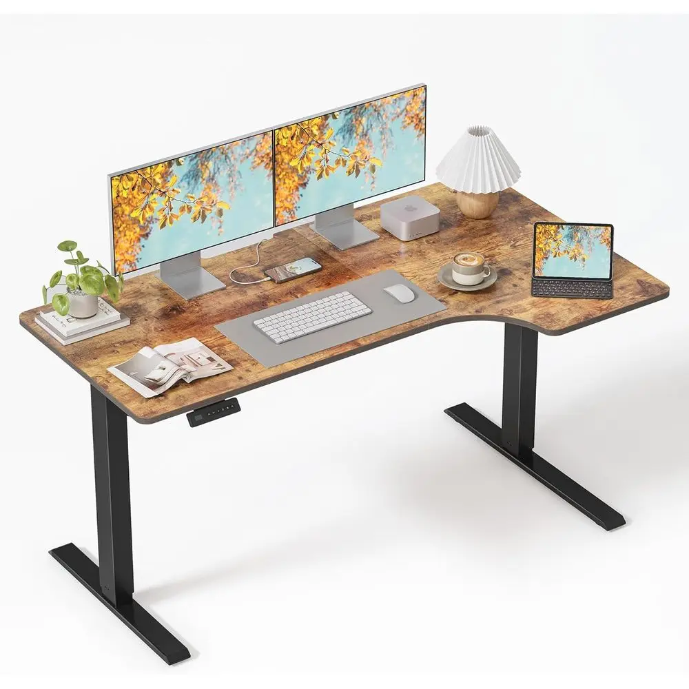 

Электрический стол L-образной формы, 55x32 дюйма, 4 регулируемых по высоте положения, эргономичная рабочая станция для работы сидя и стоя, цвет рустик-коричневый