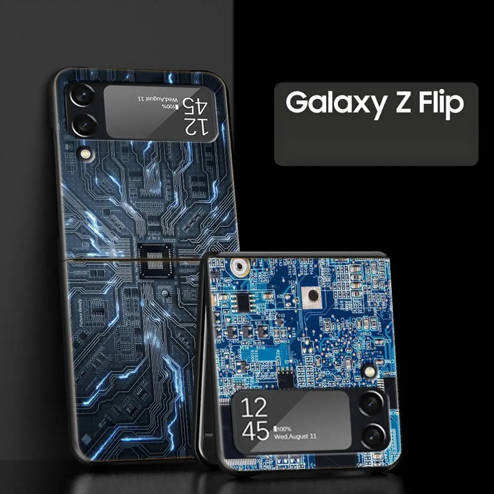 Phone Case for Samsung Galaxy Z Flip 3 4 5 Folding Mobile Shell Hard PC Coque Protect Cover Inside motherboard Circuit board