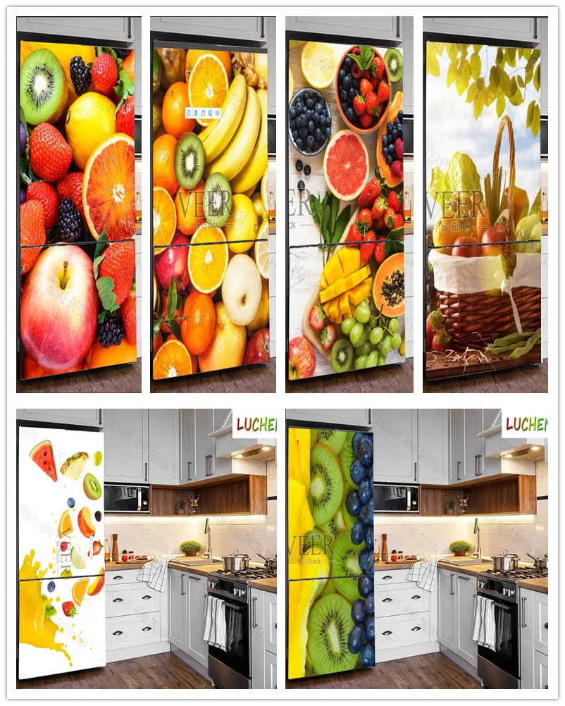 Papel de parede fruit apple banana  water refrigerator sticker landscape door stickerkitchen fridge wallpaper mural , home decor