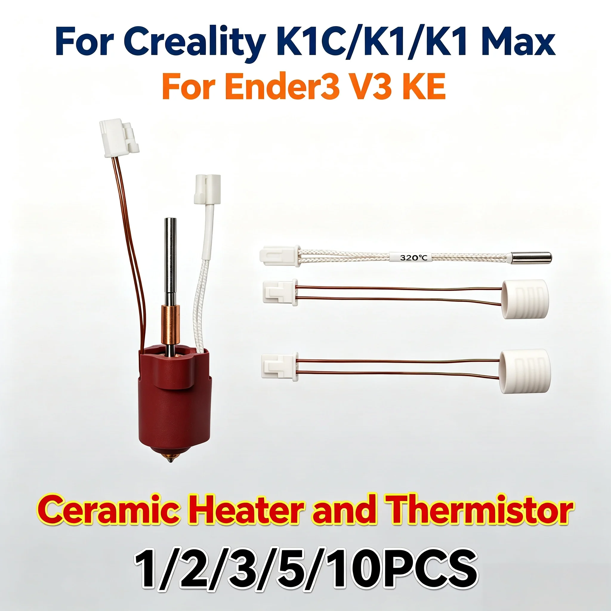 Für Creality K1C/K1/K1 Max Thermistor-Heizung für Ender3 V3 KE 24V 60W Keramikheizung und 100K Thermistor für Creality K1C K1 Ma