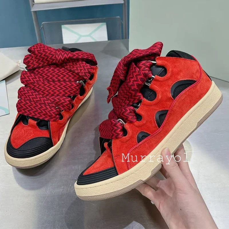 جلد طبيعي الربط سميكة القاع حذاء مسطح الدانتيل يصل اللسان الكبير حذاء كاجوال أربعة مواسم حذاء رياضة للجنسين أحذية المشي