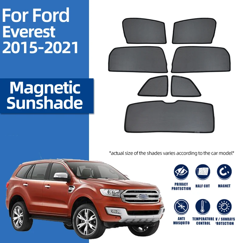 For Ford Everest MK2 2015-2022 Magnetic Car Sunshade Shield Front Windshield Curtain Rear Side Baby Window Sun Shade Visor