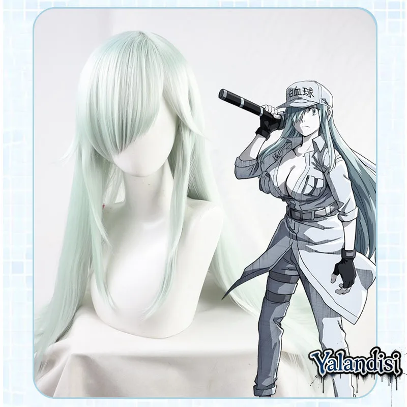 Yalandisi& Anime Cells At Work White Blood Cell Cosplay Wig Halloween Carnival Party Props Synthetic Hair Heat Resistant Fiber