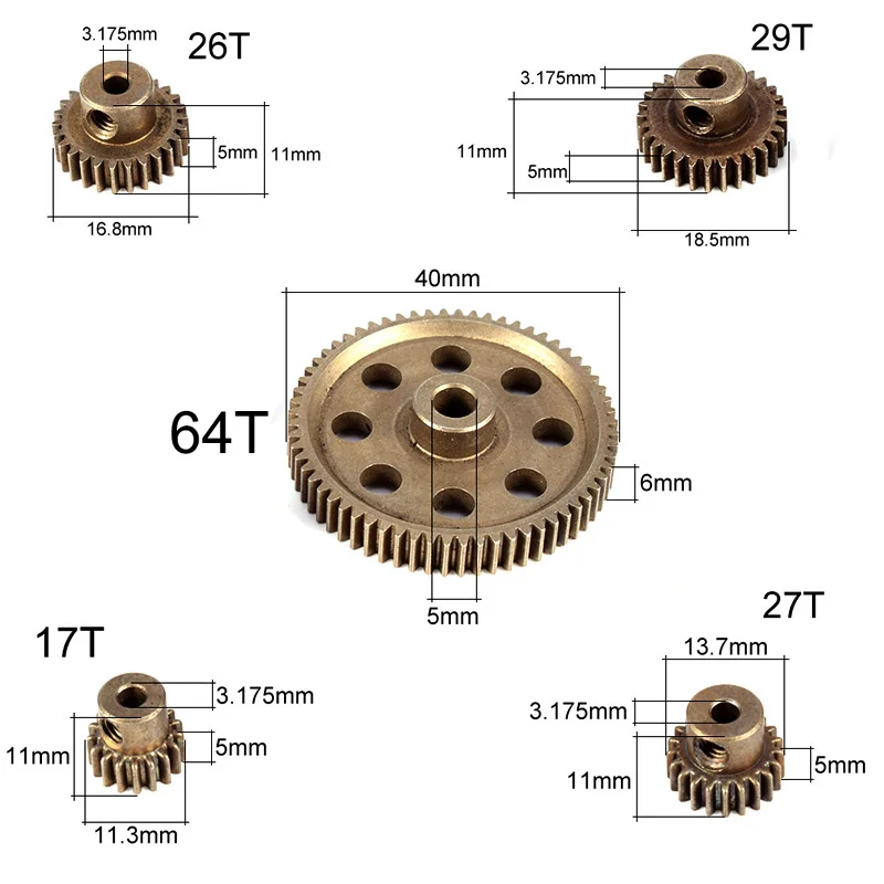 5 sztuk Metal Diff różnicowy przekładnia główna 5MM 64T silnik koła zębate 3.17MM 17T 21T 26T 29T dla Traxxas Hsp Redcat 11164 zdalnie sterowana ciężarówka