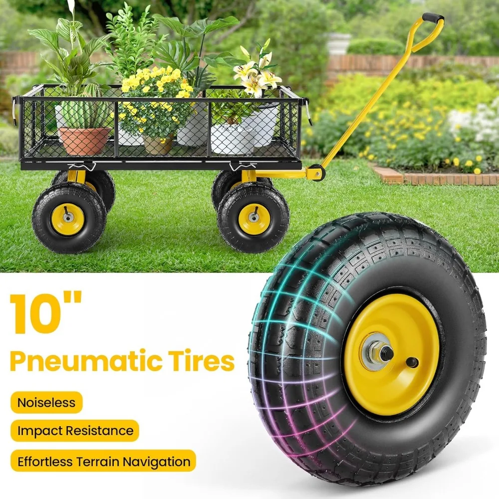 Heavy-Duty Mesh Steel Garden Cart with 880lbs Capacity, Removable Sides for Flatbed Utility Conversion, Long-Lasting Outdoor Yar